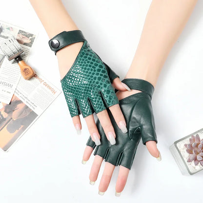 Ziva | Snakeskin Leather Fingerless Gloves