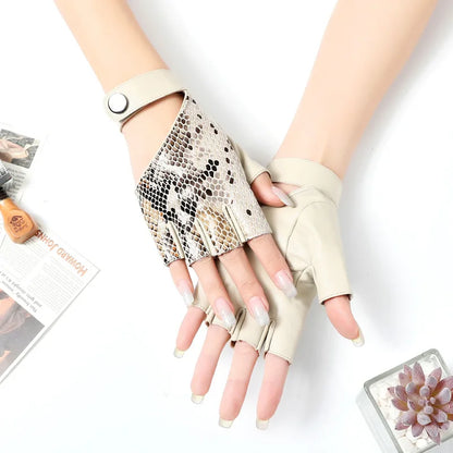 Ziva | Snakeskin Leather Fingerless Gloves