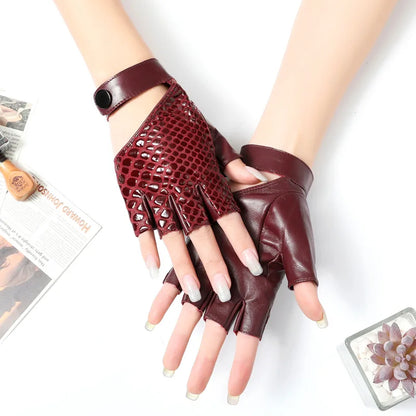 Ziva | Snakeskin Leather Fingerless Gloves