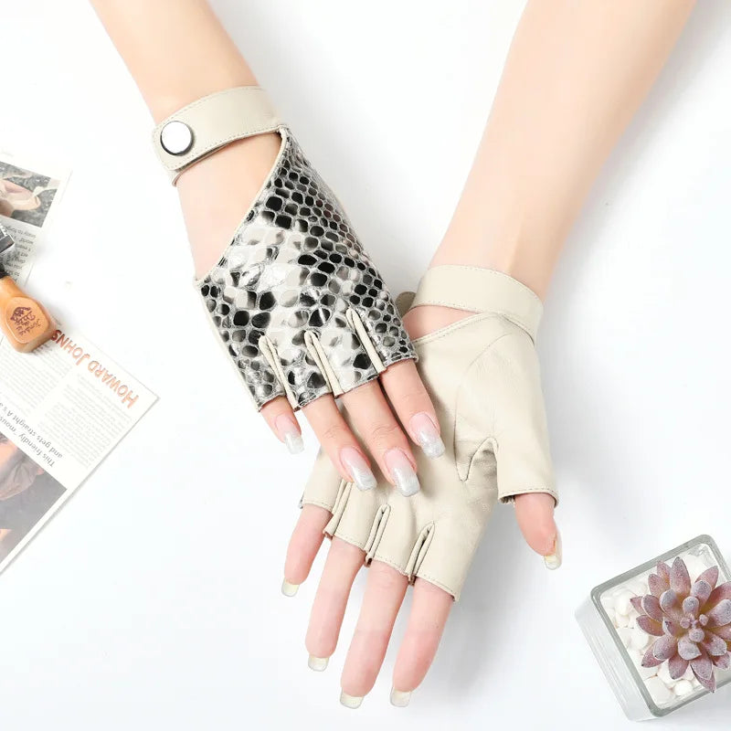 Ziva | Snakeskin Leather Fingerless Gloves