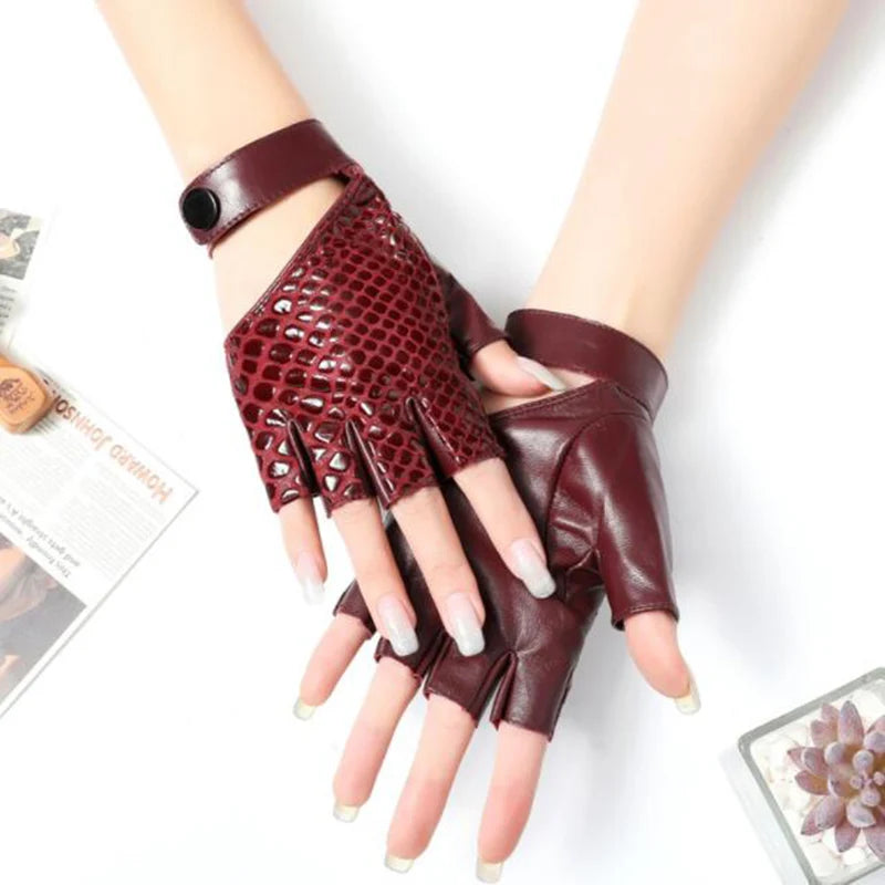 Ziva | Snakeskin Leather Fingerless Gloves