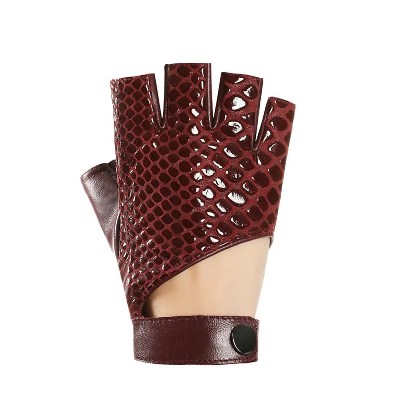 Ziva | Snakeskin Leather Fingerless Gloves